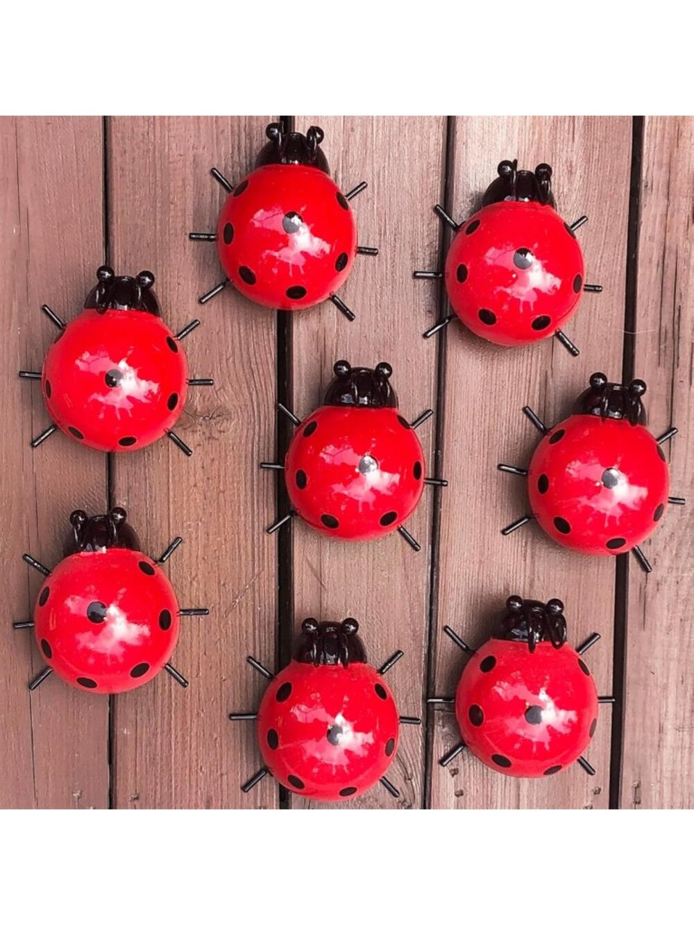 Cute Ladybug Metal Garden Decor - Set of 8 Outdoor Yard Art & Lawn Ornaments